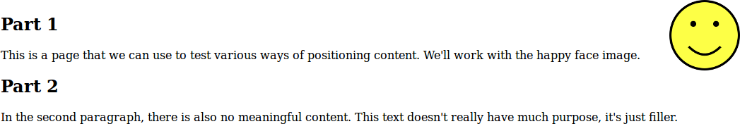 Page with positioning: desktop screen