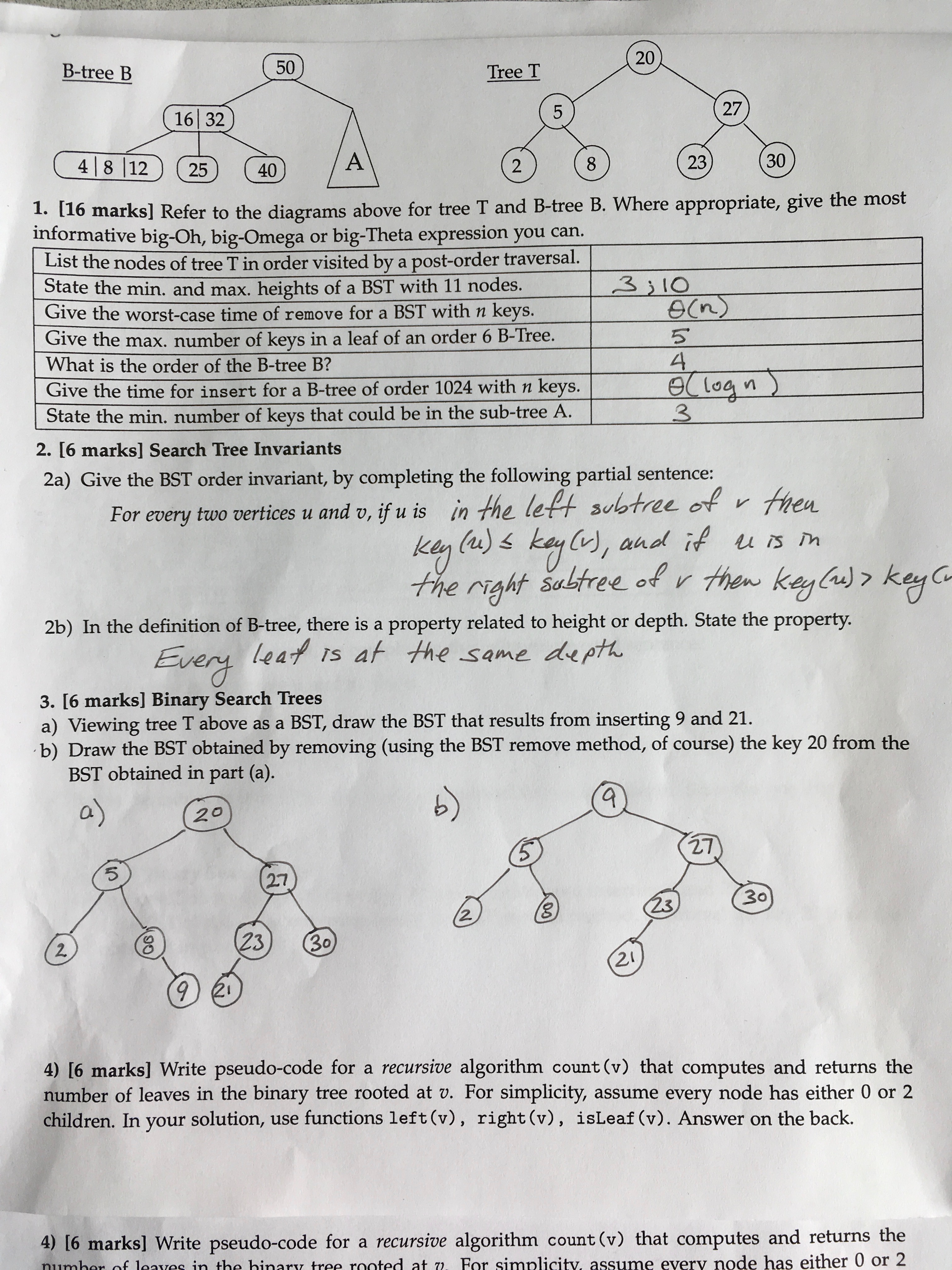 B.tech Tree Questions In Order Preoder Weeks 12, 13: